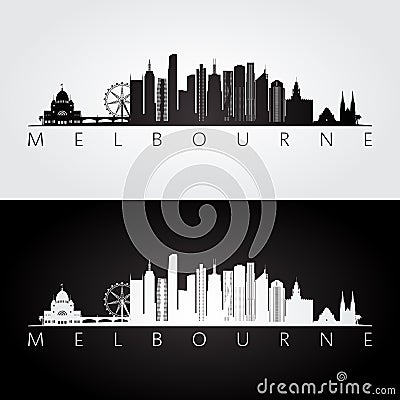 Melbourne skyline and landmarks silhouette Vector Illustration