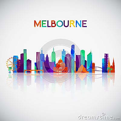 Melbourne skyline silhouette in colorful geometric style. Vector Illustration