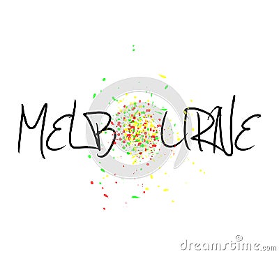 melbourne text with colorful paint drops Vector Illustration