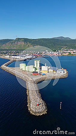 Melbu, Norway. Aerial view of port area. Stock Photo