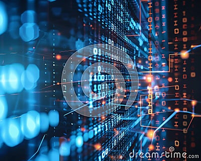 Meld an abstract representation of quantum mapping with cyber security matrices Stock Photo