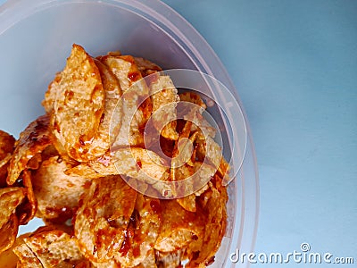 chips melinjo sambal balado Stock Photo