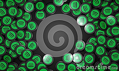 Melitopol, Ukraine - August 18, 2022: Spotify icon isolated on black background. Spotify - online streaming audio Cartoon Illustration