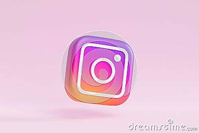 Melitopol, Ukraine - May 27 2021: Instagram logo icon, photography social media app, pink beige background, 3d render Editorial Stock Photo