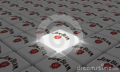 Melitopol, Ukraine - November 21, 2022: Jim Beam logo icon isolated on shape of cubes. Jim Beam is an American brand of Editorial Stock Photo