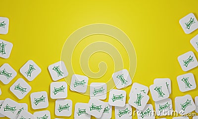 Melitopol, Ukraine - November 21, 2022: Sprite logo icon isolated on color background. Sprite is famous colorless, lemon Editorial Stock Photo