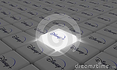 Melitopol, Ukraine - September 28, 2022: Disney plus logo icon isolated on shape of cubes. Disney plus is an online Editorial Stock Photo