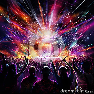 Melody Mania: A Frenzied Outburst of Live Bands and DJs Stock Photo