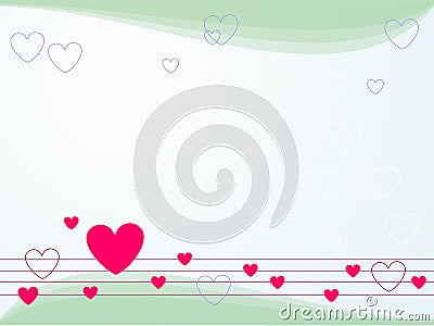A melody of spring background, blue, teal. Light blue backdrop with hearts. Vector Illustration