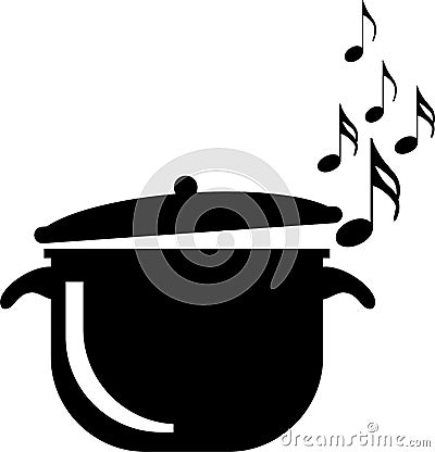 Melody of taste - Pan with music notes black icon Vector Illustration