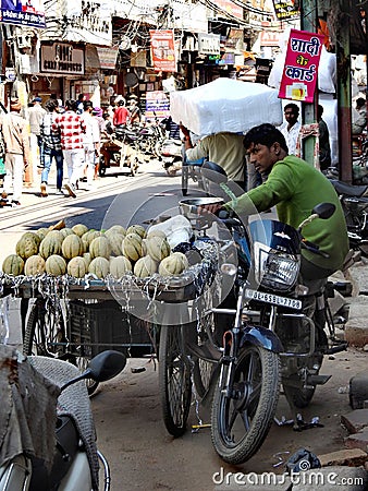 Melon / cantaloupe seller in Chandni Chowk, Old Delhi. Editorial Stock Photo