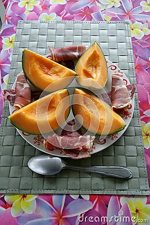 Melon and cured ham Stock Photo