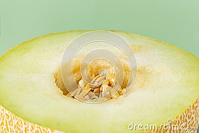 Melon de la galia split in half with the seeds Stock Photo