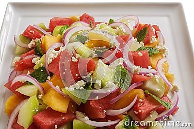 Melon, Feta and Red Onion Salad Stock Photo