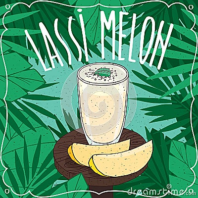 Melon Indian drink Lassi with fresh juice Vector Illustration