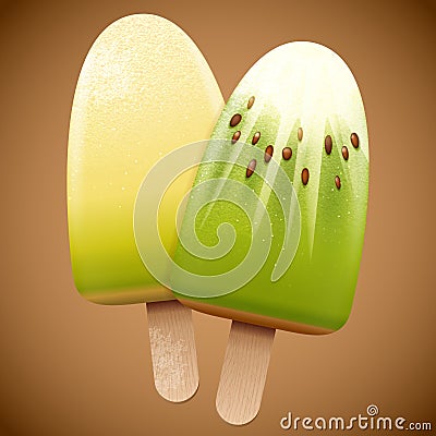 Melon and kiwi fruit taste ice cream Vector Illustration