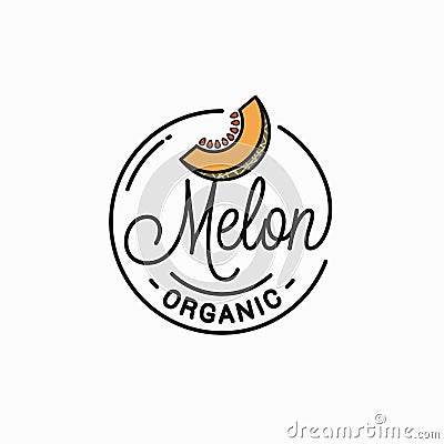 Melon logo. Round linear logo organic melon slice Vector Illustration