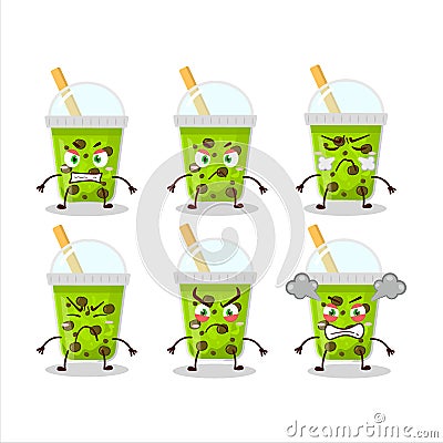 Melon milk with boba cartoon character with various angry expressions Vector Illustration