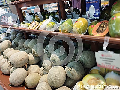 Melon and papayasfru. These two foods contain lots of minerals and protein for the human body. Editorial Stock Photo