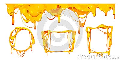 Melt cheese frames, cartoon set of cheesy borders Vector Illustration