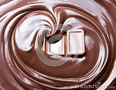 Melt chocolate swirl and chocolate bar Stock Photo