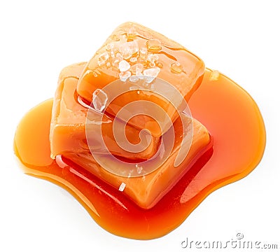 Melted caramel candies with sea salt Stock Photo