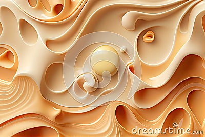 Melted Caramel Texture, Ice Cream Waves, Smooth Icecream Background, Silky Flowing Yogurt Mockup, Abstract Generative AI Stock Photo
