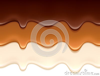 Melted chocolate, caramel and yogurt drips. Vector Illustration