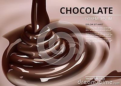 Melted chocolate flow. pouring background Vector realistic Vector Illustration