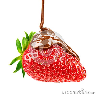 Melted chocolate pouring on strawberry Stock Photo