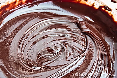 Melted chocolate sauce up-close macro swirl pattern Stock Photo