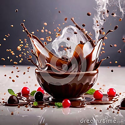 Melted chocolate sweet snacks, decorated with fruit Stock Photo