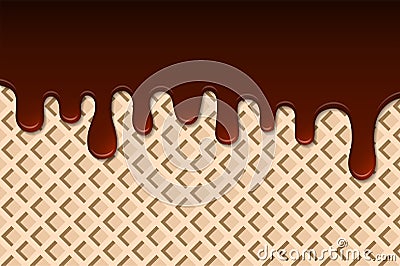 Melted chocolate on wafer abstract. Decoration background Vector Illustration