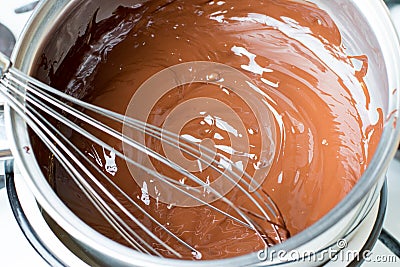 Melted chocolate in a water bath Stock Photo