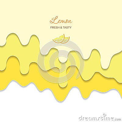 Melted flowing lemon yellow cream background. 3d paper cut out layers. Stock Photo