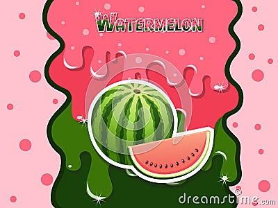 Melted flowing Watermelon fruit consisting of dark tasty sweet liquid. Abstract background. Vector illustration Vector Illustration