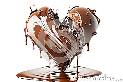 Melted Splashes chocolate in shape of love heart. Swirl Splashing isolated on white background. Transparent png. Generative ai Stock Photo