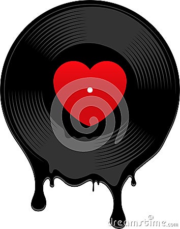 Melted vinyl record with heart Vector Illustration