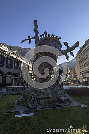 The melting clock by Salvador Dali in Andorra la Vella Editorial Stock Photo