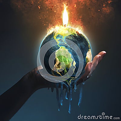 Melting earth in palm of hand Stock Photo