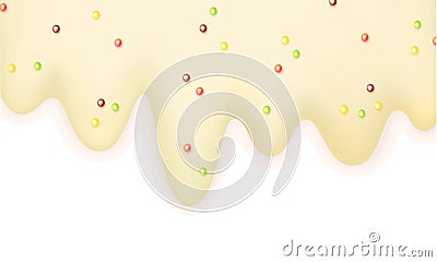 Melting ice cream sprinkled with lollipops, 3d milk border isolated on white Vector Illustration