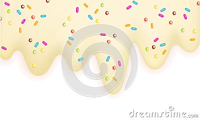 Melting ice cream sprinkled with lollipops 3d pastel milk border isolated on a white background Sweet delicacy Summertime Vector Vector Illustration