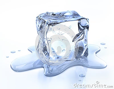 Melting Ice Cube on white glossy background Cartoon Illustration