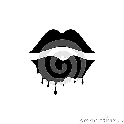 Melting lips glyph icon. Beauty store. Sex shop logotype. Black filled symbol. Isolated vector illustration Vector Illustration