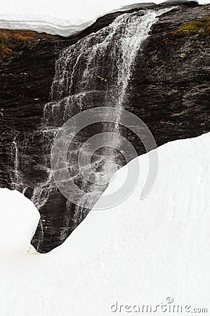 Melting snow waterfall Stock Photo