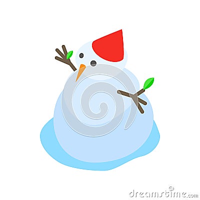 Melting snowman icon, isometric 3d style Vector Illustration