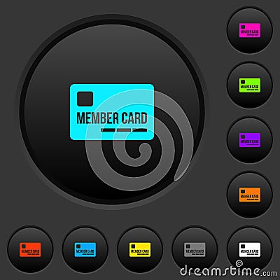 Member card dark push buttons with color icons Stock Photo