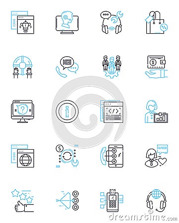 Member help linear icons set. Assistance, Support, Guidance, Helpdesk, Customer service, Troubleshooting, Queries line Vector Illustration