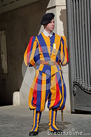 Member of the Pontifical Swiss Guard in Vatican Editorial Stock Photo