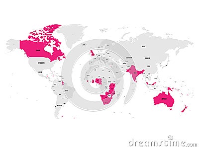 Member states of the British Commonwealth pink highlighted in the world map. Vector illustration Vector Illustration